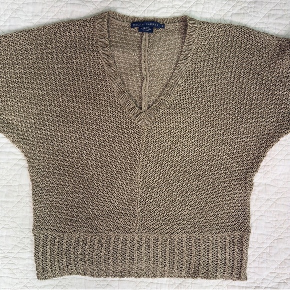 Ralph Lauren Women's Beige Linen Knit V-Neck Sweater - Picture 2 of 8